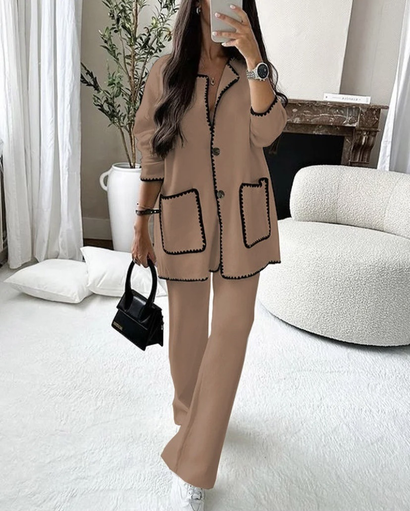 Ensemble deux pièces décontracté et ample de couleur unie pour femme_voghion.com
