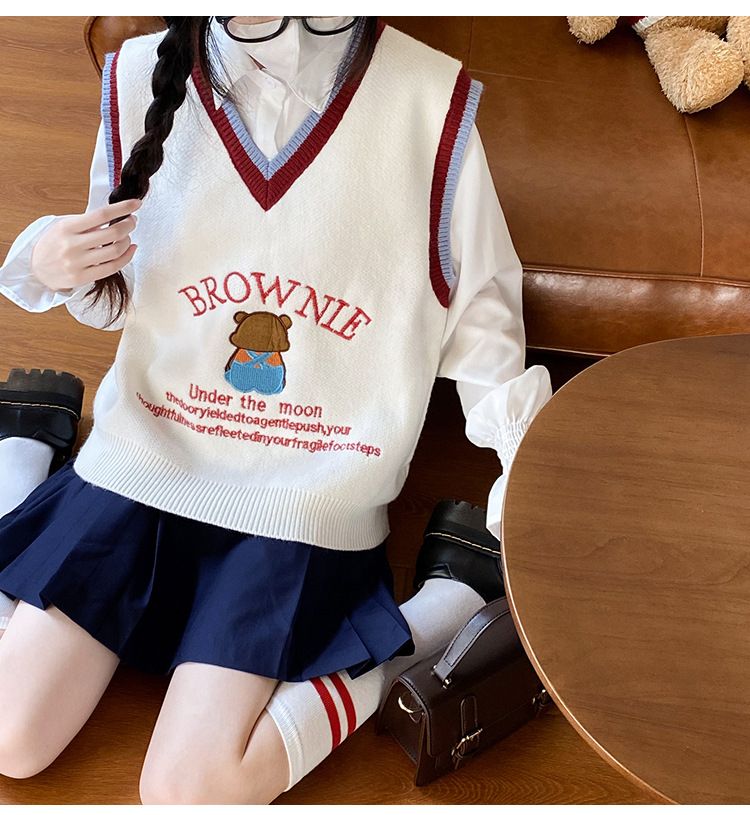 Süße in eine zweite ~ Süße schöne teddybär bestickt ärmellose Frühling und Herbst frauen gestrickte pullover, weste,_voghion.com
