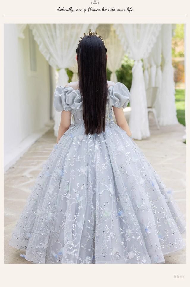 Abito da sera grigio argento per bambina - Elegante abito da principessa per compleanni e occasioni speciali_voghion.com