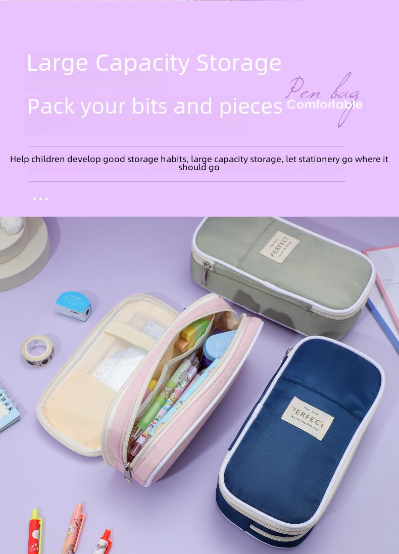 Cross-border Macaron Composite Cloth Pencil Case Large Capacity ins Japanese Student Multifunctional Pencil Case Simple Pencil Case Wholesale_voghion.com