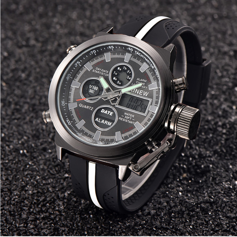 Reloj deportivo multifunción con doble horario y correa de goma para hombre de XINEW_voghion.com