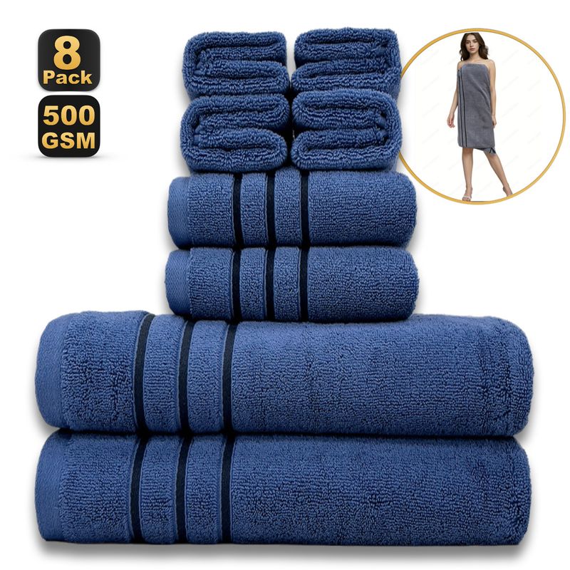 8-Piece 100% Cotton Towel Set - Includes 80x160cm Bath Towel & Face Towels Super Soft & Highly Absorbent For Bathroom & Spa_voghion.com