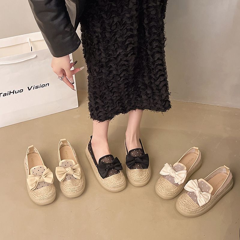 Evening Wind Single Shoes Women's Spring One-pedal Loafer Fisherman Shoes Thick-soled Breathable Mesh Doudou Shoes_voghion.com