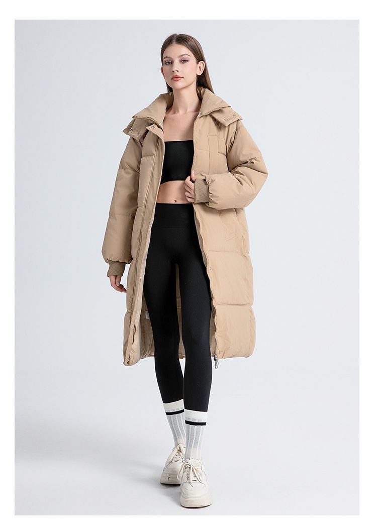 Oversized lange gewatteerde jas voor dames met capuchon - Verdikte knielange winterjas, streetwear Koreaanse stijl (zwart, beige, kaki, bruin, blauw)_voghion.com