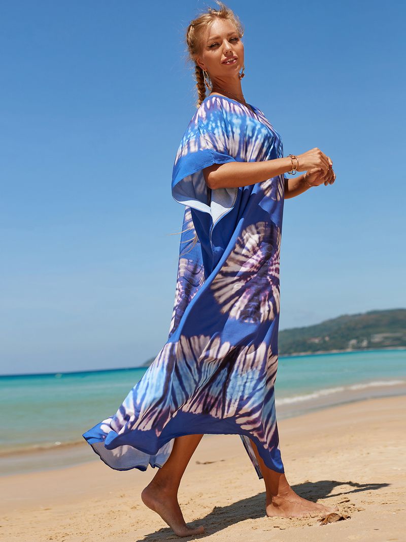 Strandkleid aus 100 % Baumwolle für Damen – Sonnenshirt mit Boho-Print, locker sitzende Bademode, Langarm-Tunika für den Urlaub am Pool_voghion.com