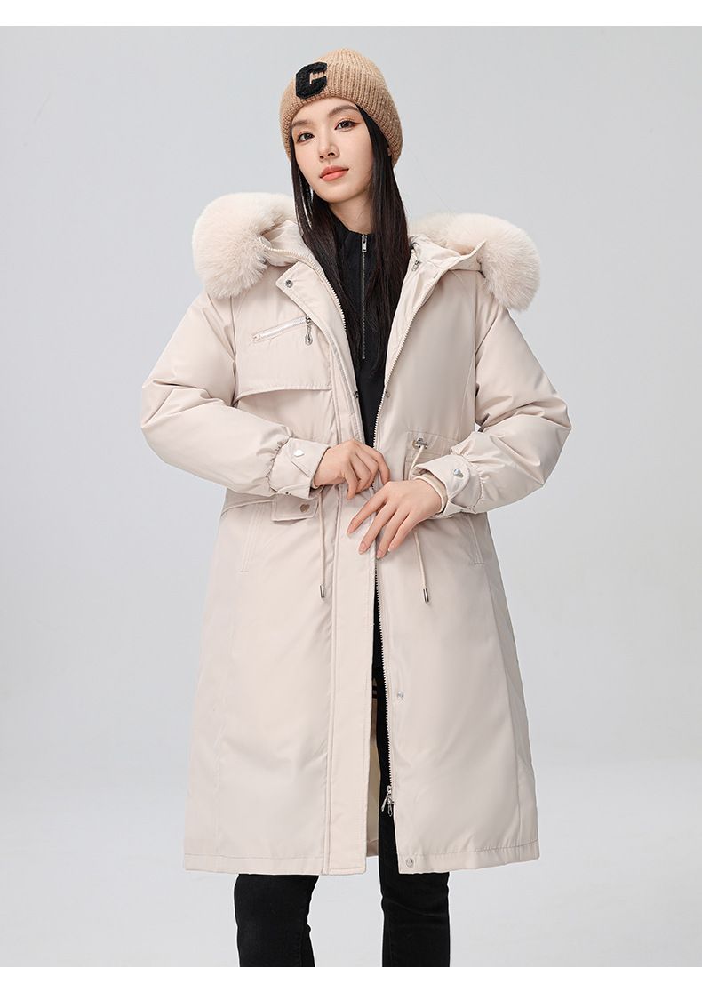 Damen-Winterparka mit abnehmbarer Kunstpelzkapuze, locker sitzender langer Trenchcoat, warme Daunenalternative für Übergrößen_voghion.com