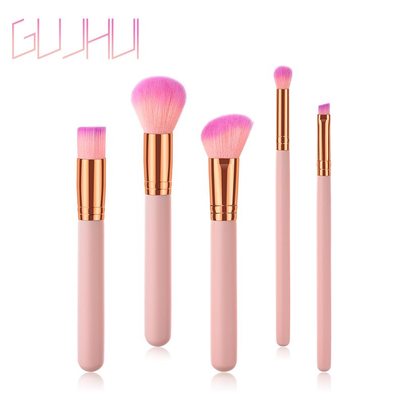 Pennelli per trucco da 5 pezzi, strumenti di bellezza, manico in legno Yuncai, tubo per la bocca, capelli in nylon GUJHUI_voghion.com