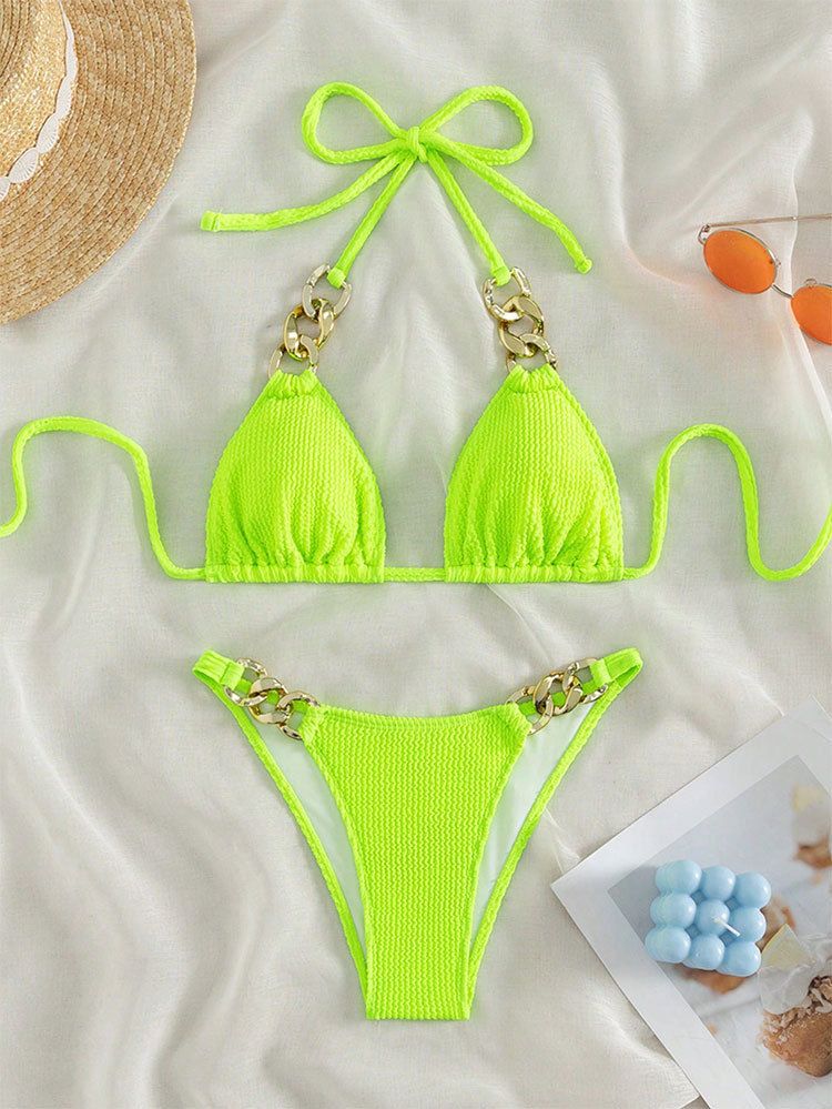 Maillot de bain deux pièces sexy à nouer et chaîne pour femme, nouveauté été 2025_voghion.com