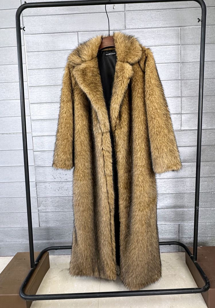 Cappotto lungo in pelliccia sintetica di lusso da donna con revers a lancia, caldo capospalla invernale alla moda_voghion.com
