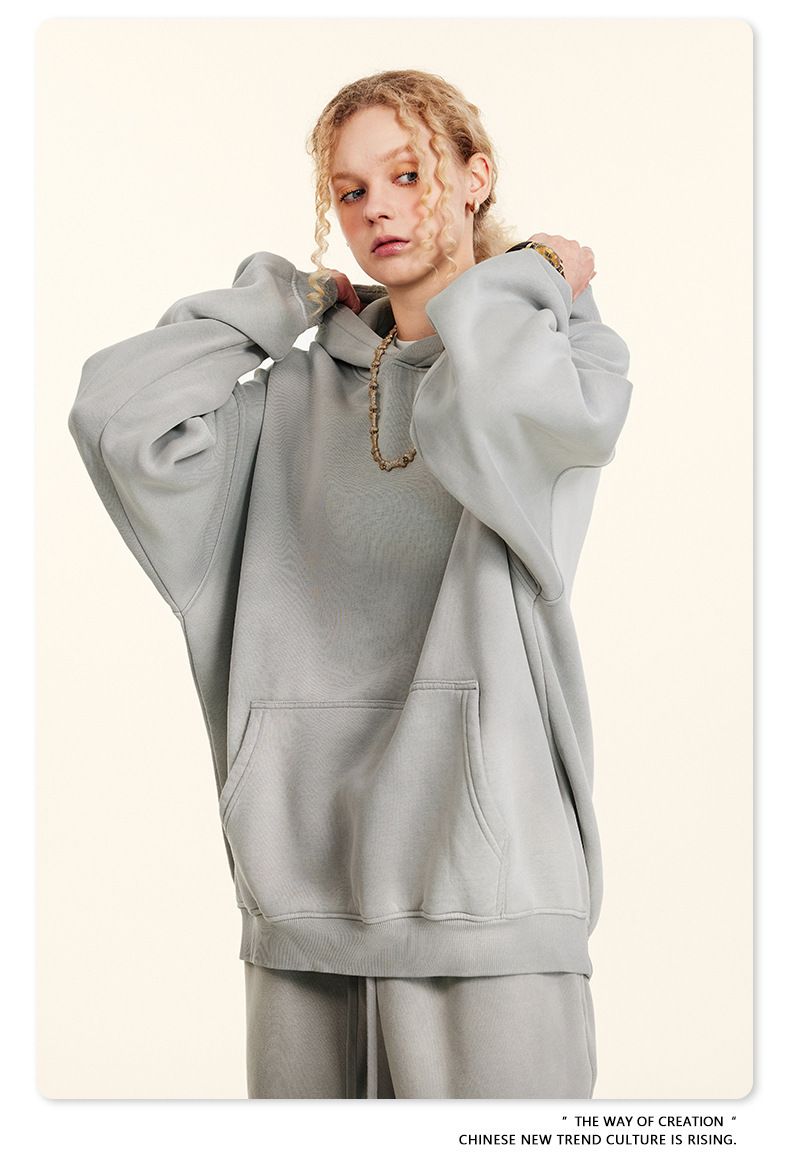 Streetwear Men's Vintage Hoodie & Jogger Set – Distressed Spray-Dye Fleece Loungewear, Oversized Fit, High Street Fashion_voghion.com