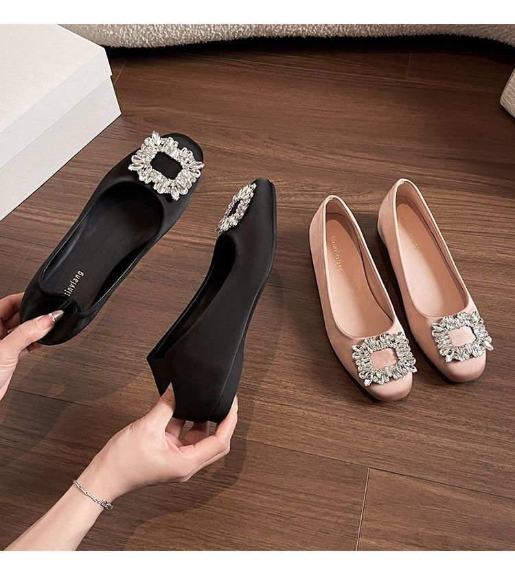 Scarpe singole francesi da donna con aumento dell'altezza interna, con gonna bassa e strass, scarpe da sposa con suola piatta_voghion.com