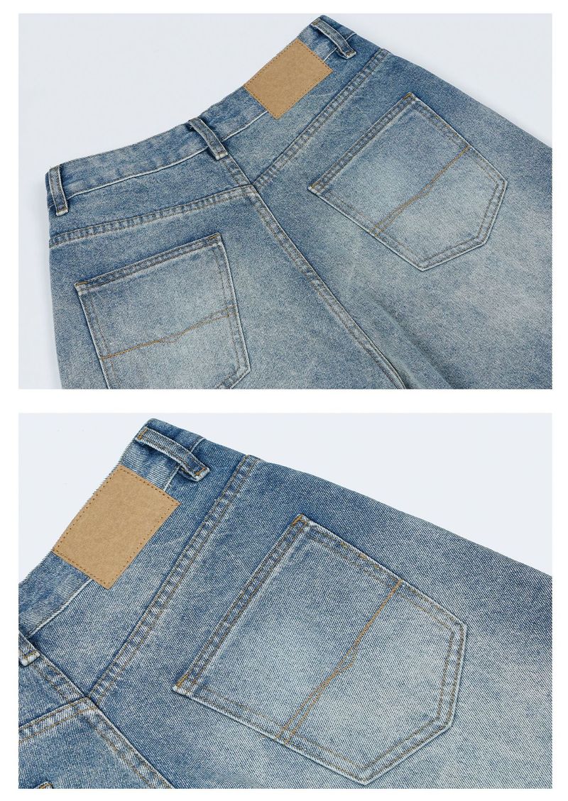 Herrenbekleidung Retro Vintage Washed Jeans Männer und Frauen Lose Baggy Wide Leg Clean Fit Hosen Trendy Marke_voghion.com
