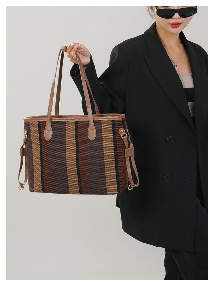 Einkaufstasche Canvas Streifen Große Kapazität Brieftasche Designer Damen Geldbörsen und Handtaschen Umhängetasche Schultertasche Handtasche Top Handle Bag_voghion.com