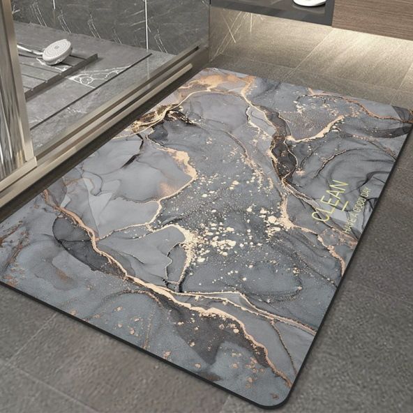 Tappetino da bagno diatomite premium – Asciugatura rapida e antiscivolo per bagno, cucina e ingresso – Design moderno in marmo/a righe – Lavabile in lavatrice_voghion.com