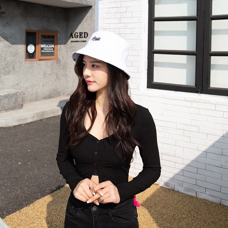 2023 Autumn New Fisherman's Fashion Double sided Sunshade Letter Printed Couple's Simple Student Hat_voghion.com