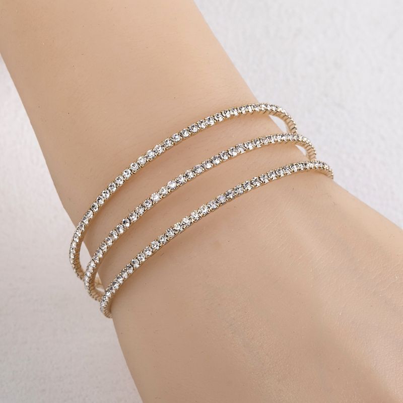 Women's Jewelry 3 Row Elastic Steel Wire Rhinestone Open Bracelet Simple Multi Layer Claw Chain Light Luxury Female Jewelry_voghion.com