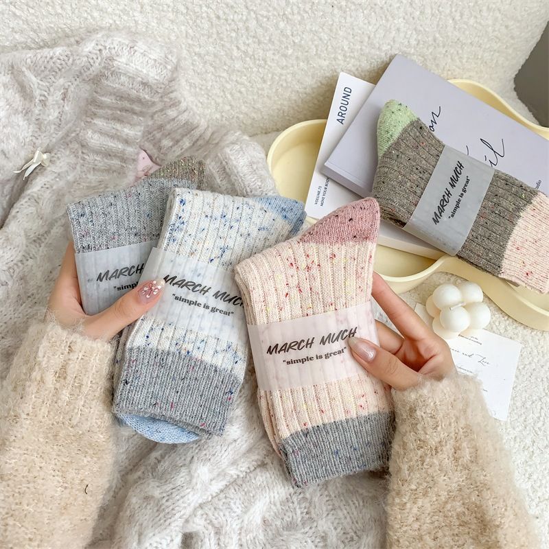 Podzimní a zimní silné ponožky pro ženy, nápady na sladění barev, příze, kašmír, zesílené teplé vlněné ponožky střední délky, stohovací ponožky_voghion.com