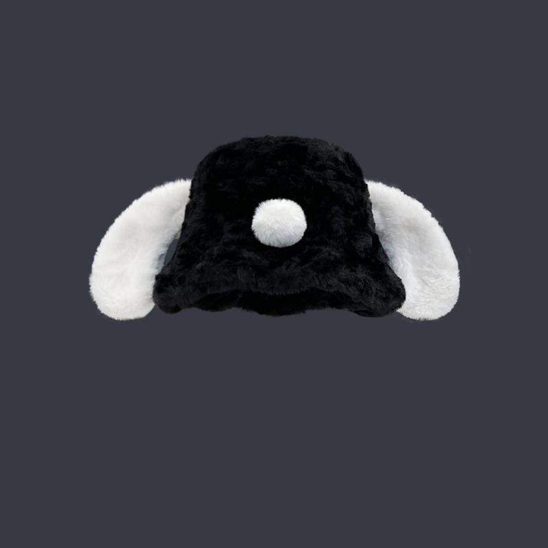 Dog Ears Fisherman Women's Autumn and Winter Korean Edition Big Headed Plush Bucket Cute Face Small Warm Hat_voghion.com
