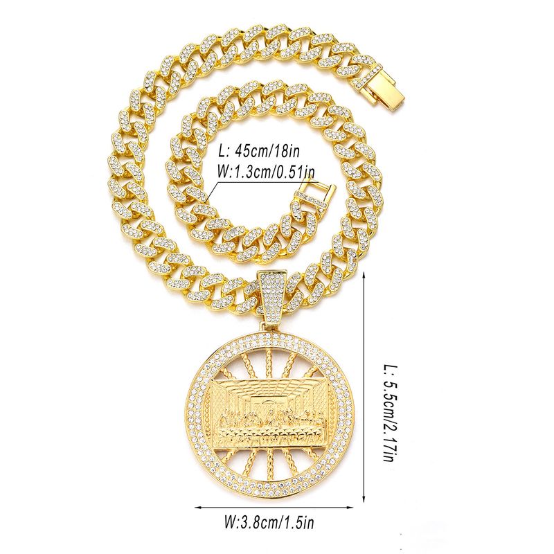 Schmuck Hip Hop Da Vinci runder Anhänger mit Diamant Persönlichkeit kubanische Kette Zubehör_voghion.com
