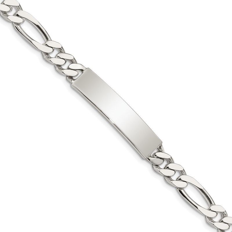 Sterling Silver Polished Engraveable Figaro Link ID Bracelet_voghion.com