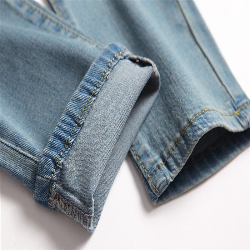 Kinderbekleidung Jungenjeans Gerade geschnittene zerrissene Hose Stretchjeans_voghion.com