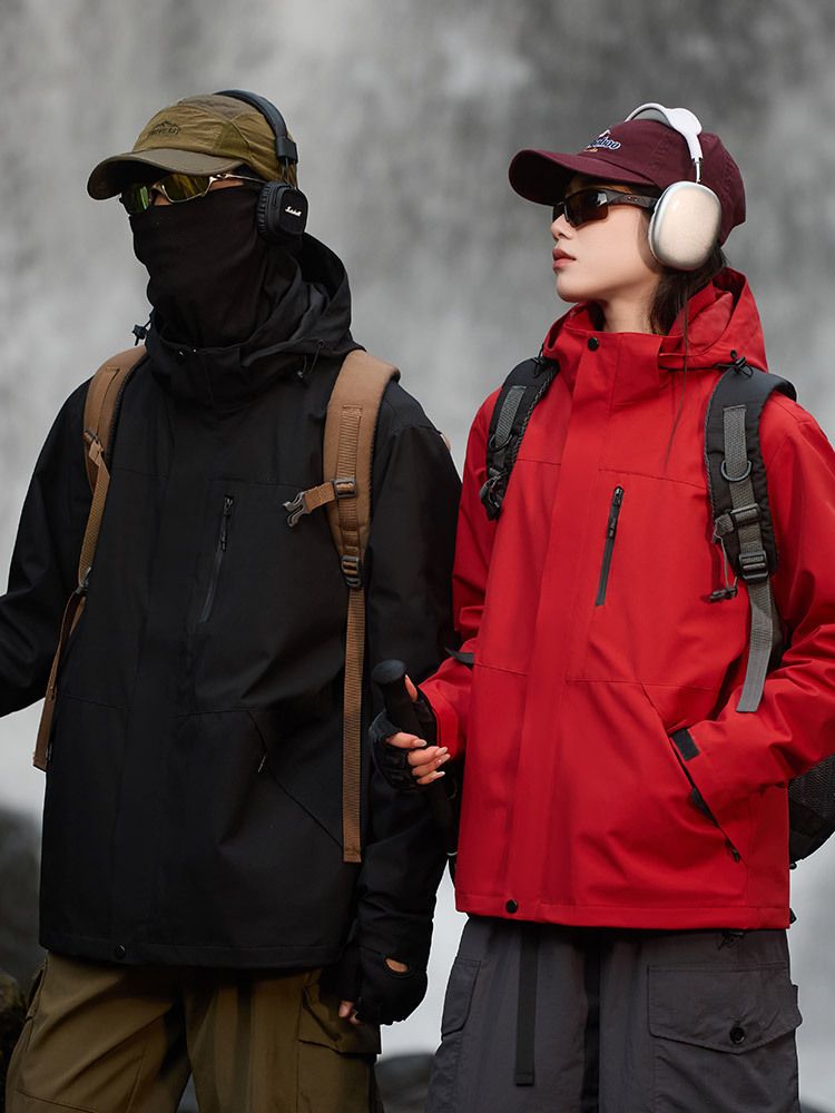 Herbst-Winter-Outdoor-3-in-1 für Männer und Frauen, winddicht, wasserabweisend, überdachbares Thermofutter, Wandern mit Kapuze_voghion.com