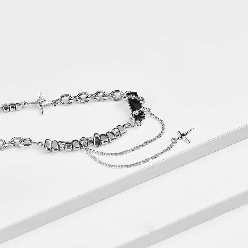 Collana in acciaio al titanio con pietre preziose nere a più strati, stile freddo, stile heavy metal, accessori hip hop con personalità scura_voghion.com