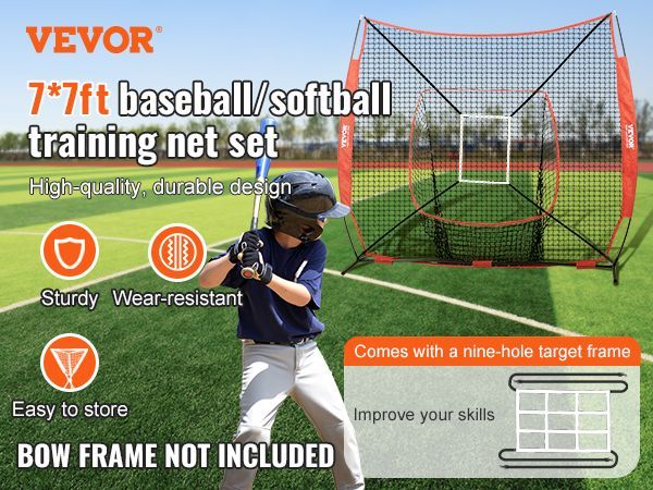 VEVOR 7x7 Ft Baseball Softball Practice Net, Portable Baseball Training Net For Hitting Batting Catching Pitching, Backstop Baseball Equipment Training Aids With Strike Zone_voghion.com