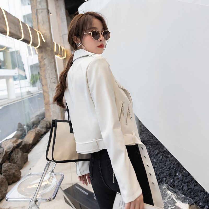 Per le donne 2023 primavera e autunno nuovo stile coreano elegante moto casual cintura corta piccola giacca di pelle_voghion.com