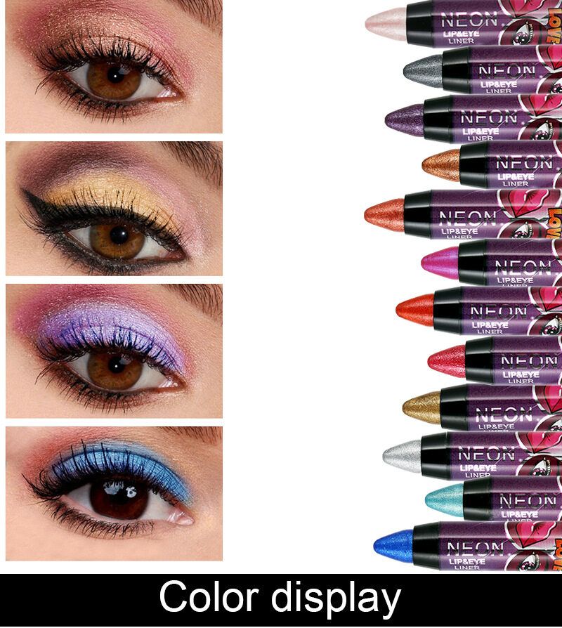 VENDITA CALDA Medona 12 colori 2 in 1 Glitter Eye Shadow Stick Shimmer Rossetto Labbro Non facile da sbavare Penna baco da seta sdraiata_voghion.com