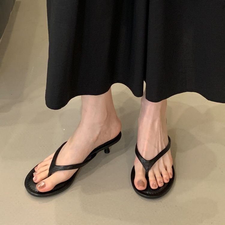 Damen-Sommer-Flip-Flops für draußen, eleganter Wildleder-Feen-Stil mit einzigartigem Design und kleinem Katzenabsatz_voghion.com