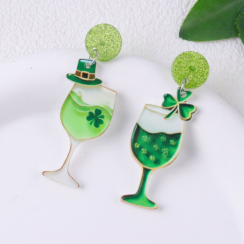 Boucles d'oreilles à tige en acrylique style AB vert pour la Saint-Patrick, bijoux en forme de trèfle_voghion.com