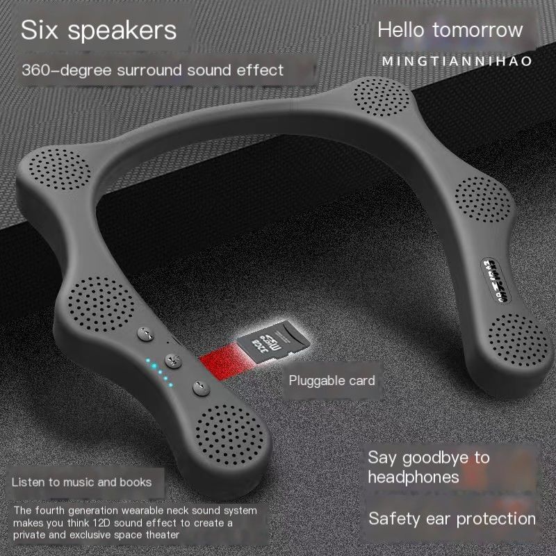 6 luidsprekers Hang Neck-stijl Bluetooth-luidspreker HIFI-stereogeluid voor sportief hardlopen, ondersteuning voor Micro SD-kaart_voghion.com