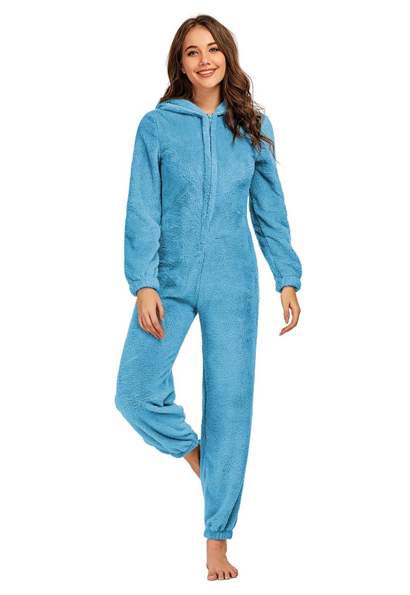 Damenbekleidung, gemütlicher Fleece-Overall mit Kapuze – warme lange Winterhose für Damen, hohe Elastizität, Übergröße erhältlich, lässiges einteiliges Outfit_voghion.com