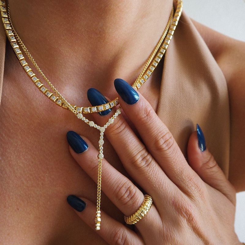 Vintage Geometric Pendant Necklace Elegant Layered Y-Chain With Crystal Accents, Dainty Gold/Silver Statement Jewelry For Daily Wear & Special _voghion.com