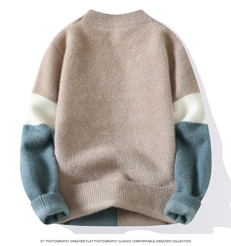 Herrenbekleidung Halber Rollkragenpullover aus dickem Nerzfleece Lässiger Pullover mit Unterteil Trendy Einfacher Hübscher Pullover_voghion.com