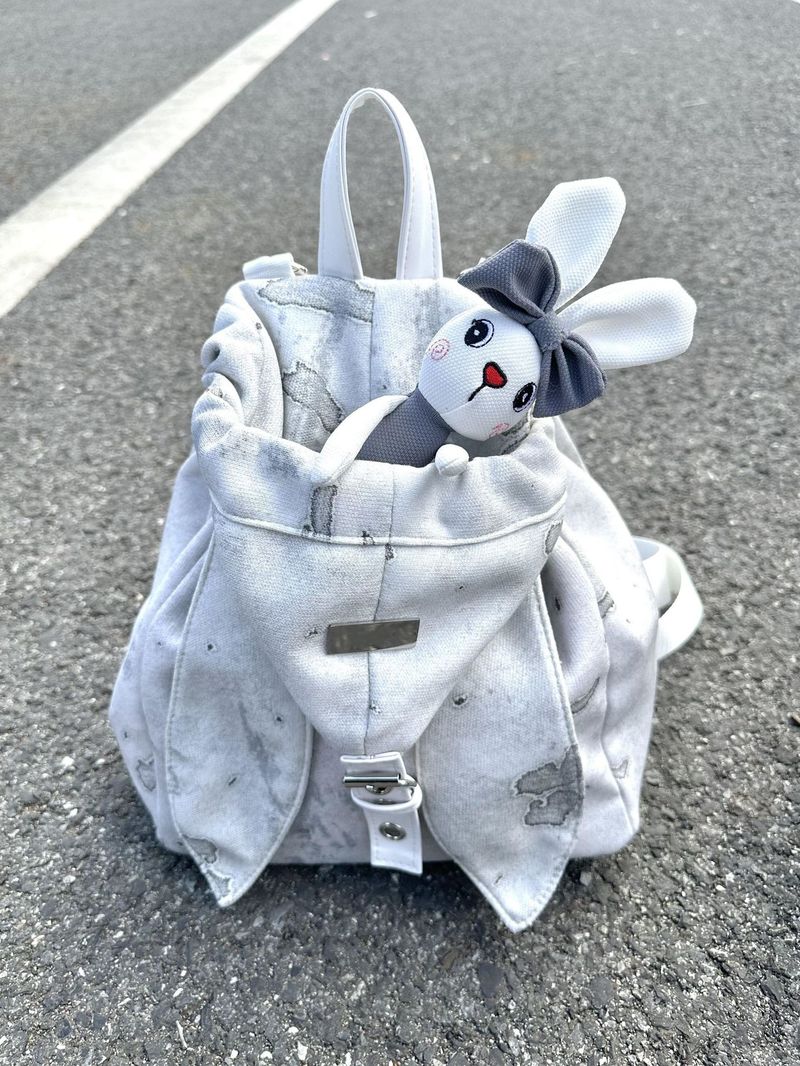 Spring And Summer New Cute Tie-Dye Rabbit Hooded Large Capacity College Students Shoulder Bags College Wind Backpack Fashionable Hundred Casual_voghion.com