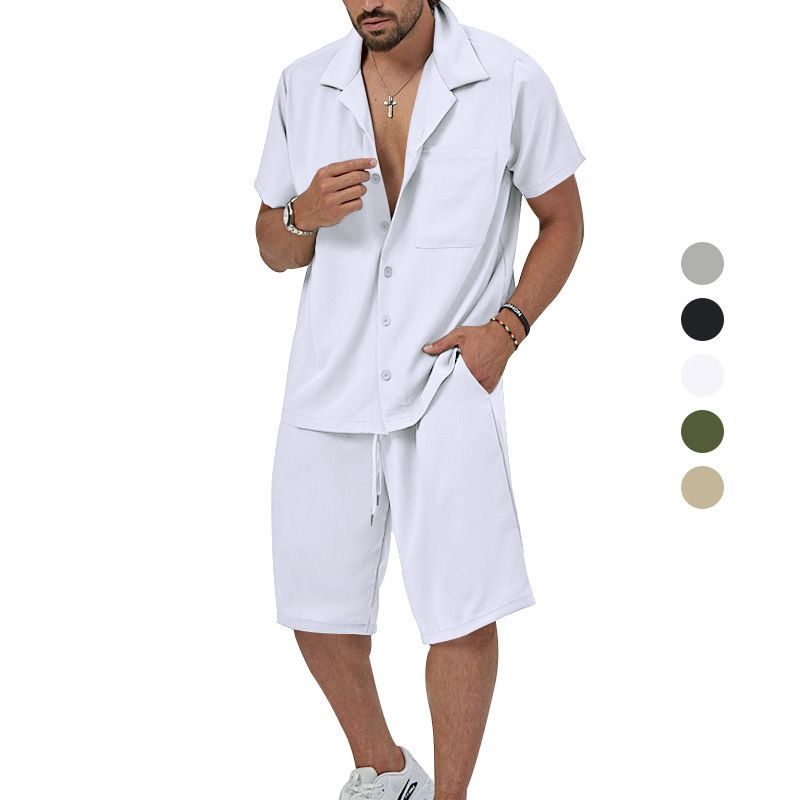Nuovo set da due pezzi casual da uomo con colletto a maniche corte, estate 2025_voghion.com