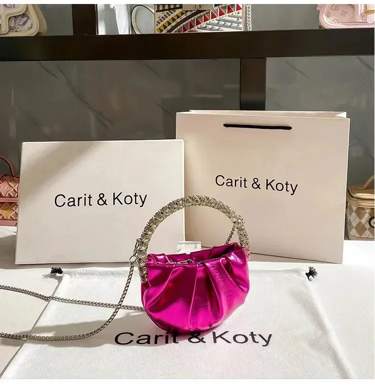 Borsa a tracolla da donna con manico circolare in metallo e mini borsa a mano con brillantini e strass, da sera, per feste di nozze_voghion.com