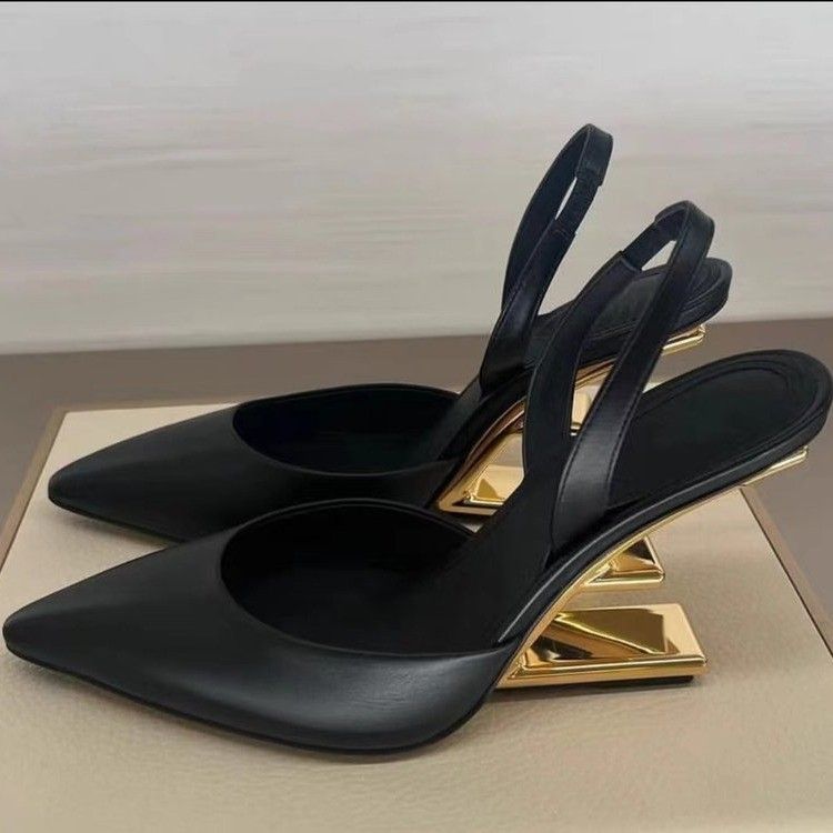 Spring Summer New High Heels Pointed Single Shoes Niche Style Elegant European American Solid Color Closed Toe Backless_voghion.com