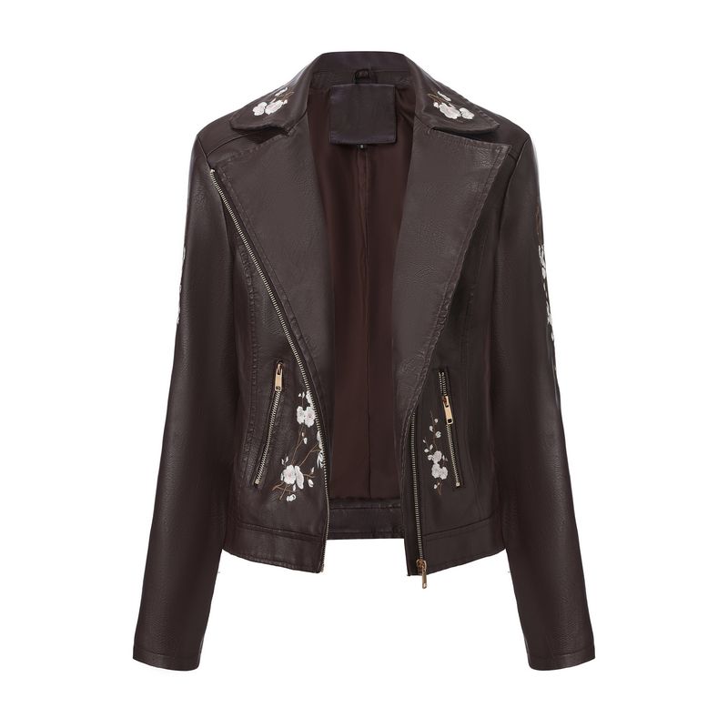 2025 New Embroidered Leather With Diagonal Zipper Long Sleeve Spring And Autumn Coat European Size Motorcycle Jacket_voghion.com