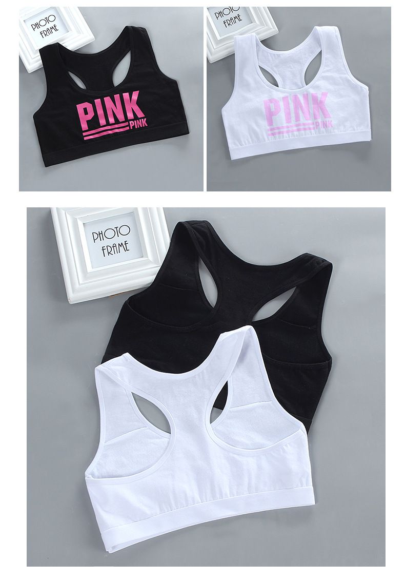 Mutter & Kinder Mädchen BH Schwarz und Weiß Doppelschicht Halblange Weste Innen Baumwolle Junior High School Mädchen Unterwäsche_voghion.com