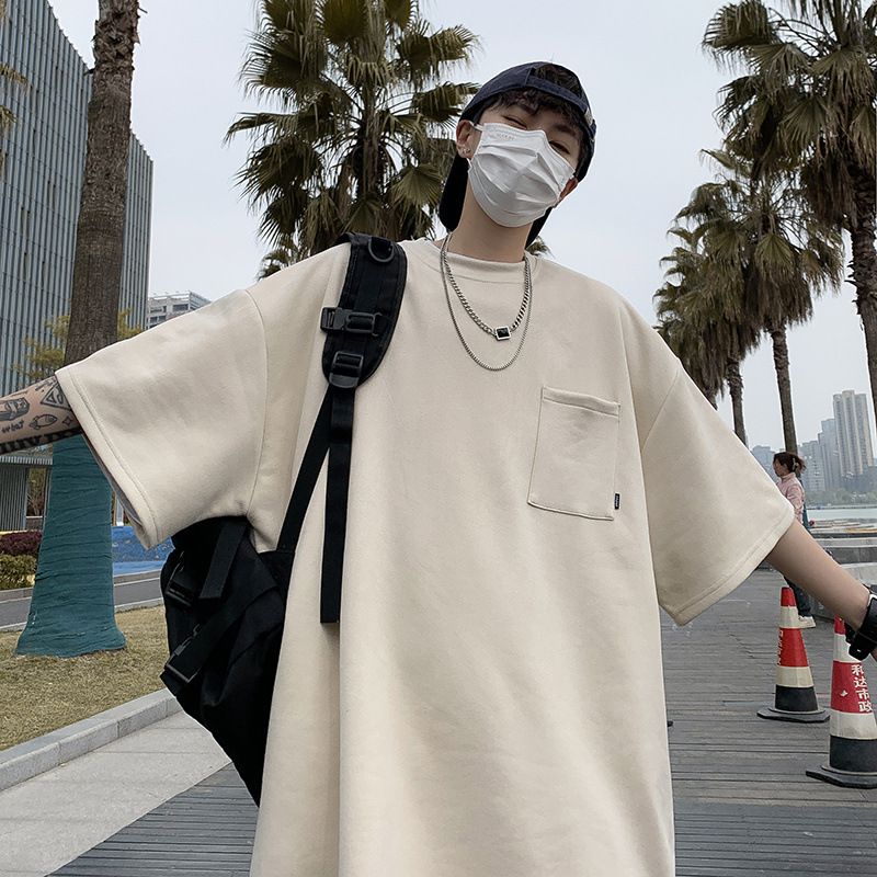 Schwarzes kurzärmeliges, dünnes, atmungsaktives 5-Zoll-T-Shirt für den Sommer 2024 für Herren, strapazierfähiges, lockeres Freizeit-T-Shirt mit Tasche_voghion.com