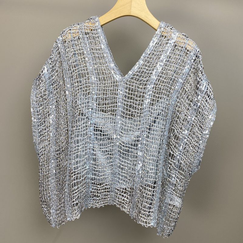 Nanyou Pingshi 2024 Nuovo set di due pezzi in maglia con scollo a V, versatile e pesante con paillettes, per l'estate_voghion.com