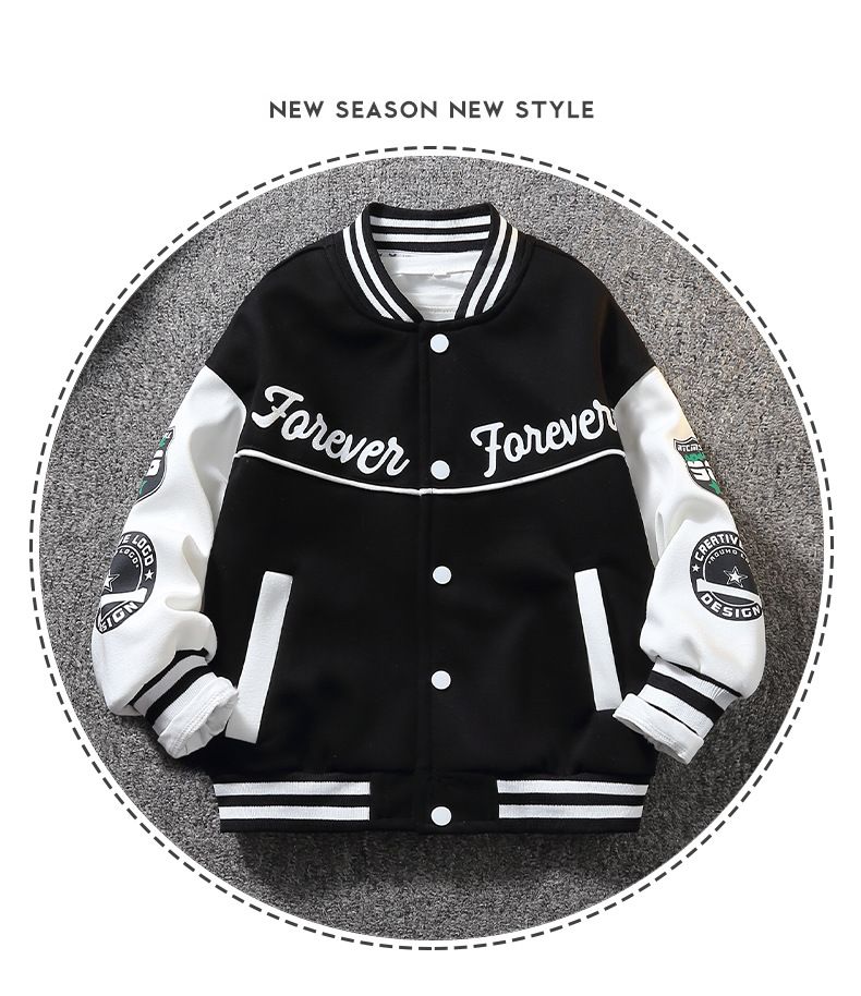 Baseballjacke für Jungen von Mother & Kids für Frühling und Herbst – trendige und hochwertige Oberbekleidung für Kinder von 6–12 Jahren (Schwarz/Grün, Buchstabendruck)_voghion.com