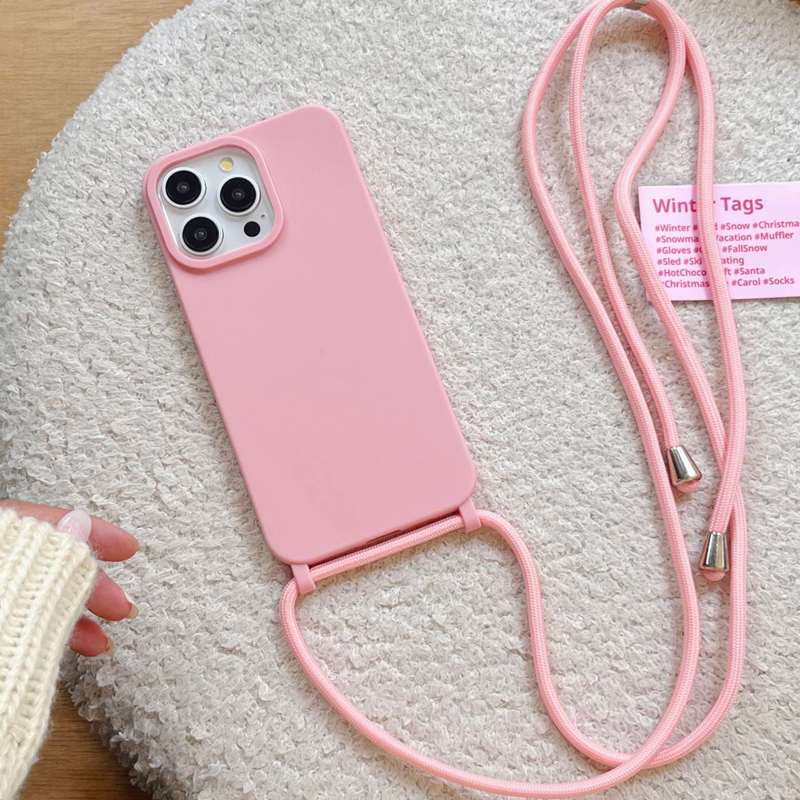 Crossbody Necklace Lanyard Cord Strap Phone Case For iPhone 11 12 13 14 15 Pro XS Max XR X Candy Color Soft_voghion.com