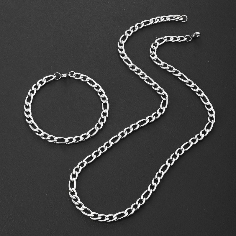 Collana con ciondolo 3:1NK in acciaio inossidabile, stile hip-hop, alla moda, con catena cubana, bracciale in acciaio al titanio resistente alla luce._voghion.com