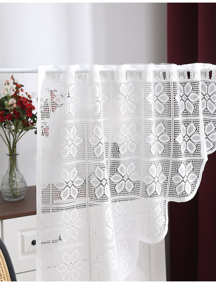 Polyester Lace Door Curtains With Stripe & Floral Pattern, Semi-Sheer Window Drapes For Living Room Bedroom Dining Room, American Style Home Decor_voghion.com