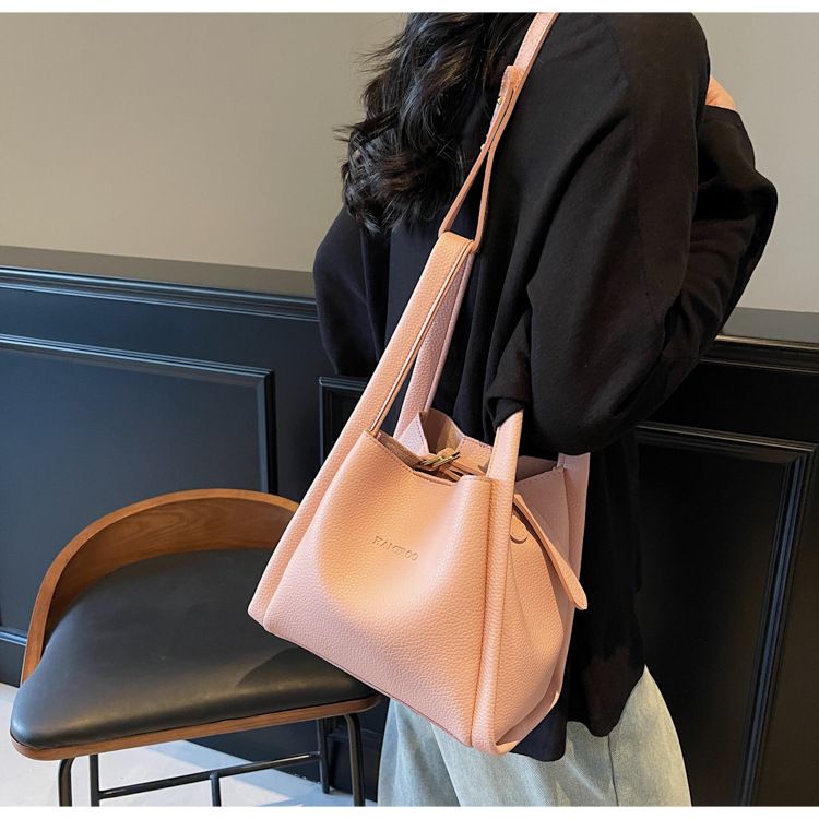 Nuove borse a secchiello da donna alla moda, borse a tracolla in morbida pelle con motivo litchi, set di 2 pezzi popolari_voghion.com