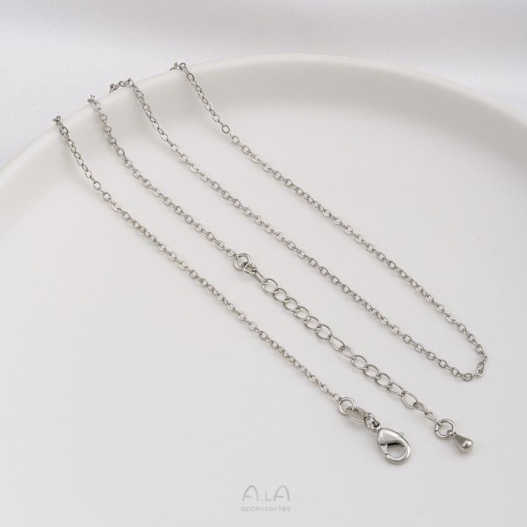 Color preserving JF14K steel stamped real gold finished necklace flat O spacer bead chain water drop extension chain 45 cm clavicle necklace_voghion.com